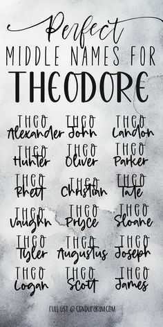 Looking for cute boy middle name ideas? If you love the first name theo or theodore, than you'll love these first and middle name combinations. These are a list of cute middle names that go with Theo along with meanings and origins. Perfect middle names for Theodore. cute middle names for boys. best middle names for boys. short middle names for boys. baby boy middle names. Middle Names for Theo. Baby boy Names with Meanings.