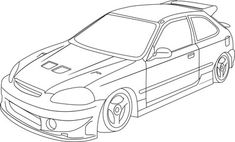 a drawing of a car with the hood up