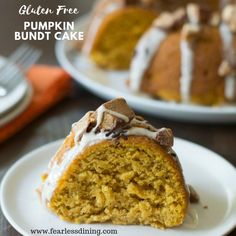 a slice of pumpkin bundt cake on a plate