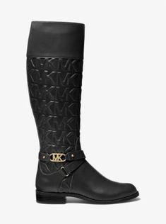 Defined by our embossed initials the Kincaid boot nods to classic equestrian styles. A stacked heel provides subtle lift while a pragmatic zip closure and sleek cross-straps at the ankle lend a polished finish. Wear them with skinny jeans and fluid dresses alike. Waterproof Faux Leather Boots For Fall, Workwear Boots With Round Toe In Polyurethane, Medium Width Boots With Reinforced Heel, Leather High Ankle Boots With Studded Outsoles, Knee-high Waterproof Leather Boots, Leather Winter Rain Boots With Round Toe, Michael Kors Black Leather Boots, Michael Kors Leather Boots For Fall, Leather Boots With Studded Rubber Outsoles And Flat Heel