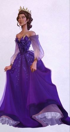 a drawing of a woman in a purple dress with a tiara on her head