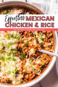 an image of mexican chicken and rice in a skillet with the title overlay