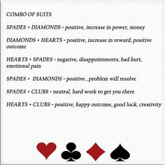 the rules for playing card suits in spades and diamonds are shown on a white background