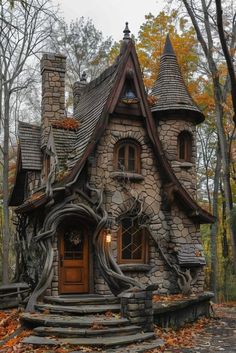 a house made out of rocks and trees