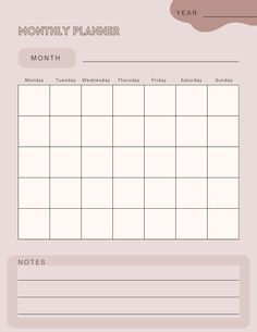 a printable planner for the month in pink and brown with clouds on it, is shown