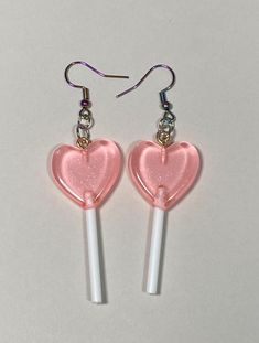 pink heart lollipop earrings  rainbow stainless ear wire Pink Heart Lollipop, Lollipop Earrings, Heart Lollipop, White Swan, Love Spells, Ear Wire, Pink Heart, Lollipop, Jewelry Earrings Dangle