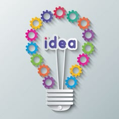 an idea light bulb with gears in the shape of cogwheels on a gray background