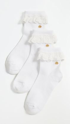 Lele Sadoughi Set Of 3 Cindy Ruffle Socks | Shopbop Ruffle Socks, Ruffled Socks, Lele Sadoughi, Ruffle Trim, New Arrivals, Tights, Socks, Trim, China