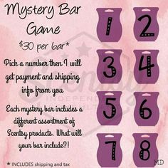 the mystery bar game is shown with numbers and symbols on pink watercolor paint background