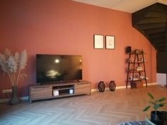 a living room filled with furniture and a flat screen tv on top of a wooden stand