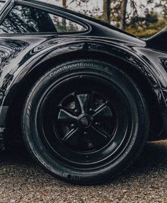 the front end of a black sports car