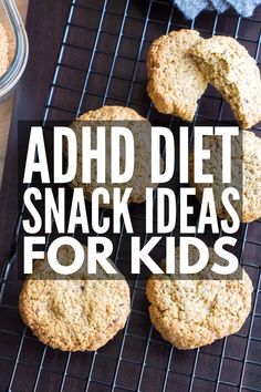 some cookies on a cooling rack with the words, add diet snack ideas for kids