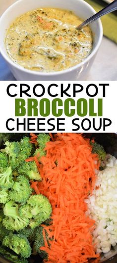 broccoli cheese soup in a bowl with carrots and rice