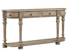 a wooden console table with two drawers