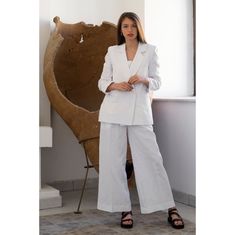 Our Linen Suit for Women by Le Brand is made of: ℘ Carefully chosen fabrics, finest quality and perfect finishes  In the delicate but impressive details you can feel the love we have been working with! So when wearing this garment always have in mind how special and important person YOU are!   ℘ Sizes: From XS to XL - check out the size chart in the last picture   ℘ Custom fit: Your comfort in essential to us, so we can make the garment specially with your measurements. Please, make sure to writ Wedding Linen Set With Notch Lapel, Wedding Linen Sets With Notch Lapel, Elegant White Linen Sets, White Linen Formal Sets, Formal White Linen Sets, White Linen Wedding Blazer, Women Linen Clothing, Linen Suits Women, Linen Jackets Women