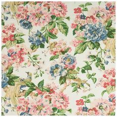 an image of a flowered fabric with blue and pink flowers