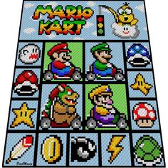 the video game mario kart is depicted in this pixellated image, with many different characters