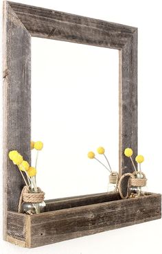 Barn Wood Mirror, Reclaimed Wood Decor, Wood Plank Walls, Beveled Edge Mirror, Farmhouse Mirrors, Stylish Wall Decor, Wall Mirror With Shelf, Reclaimed Wood Frames, Wood Boards