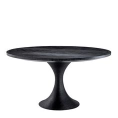 an oval table with black marble top on a white background, viewed from the side