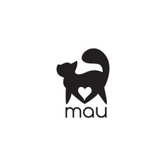 a black and white image of a cat with the word mau on it