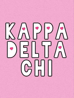 the words kappa delta chii are in white letters on a pink background