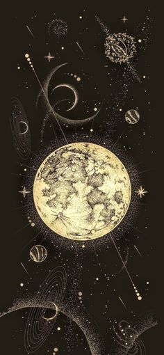 an artistic drawing of the planets in space