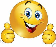 an emoticive smiley face with two thumbs up