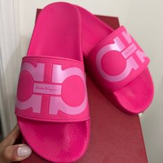 Incredible Condition And Only Worn Twice. They Are Fuchsia, Hot Pink. Slider Sandals, Salvatore Ferragamo, Sliders, Women's Shoes Sandals, Shoes Sandals, Hot Pink, Womens Sizes, Sandals, The Incredibles