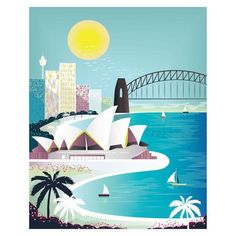 an illustration of sydney, australia with the opera house and harbour bridge in the background