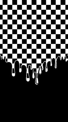 black and white checkered background with dripping paint