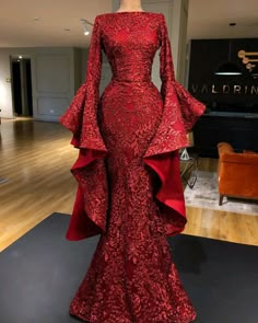 Victorian Sleeves, Valdrin Sahiti, Baju Kahwin, Burgundy Evening Dress, Long Bell Sleeves, Sequin Formal Dress