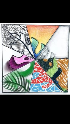 an artistic drawing with different colors and shapes