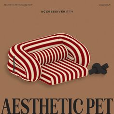 an ad for aesthetic pet, with three stacks of red and white striped objects