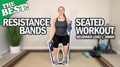 a woman standing on top of a mat with the words resistance bands