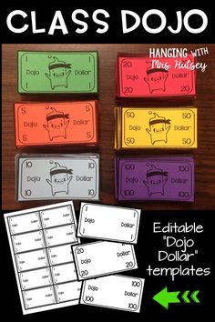 printable classroom do - it - yourself cards with the words class dojo on them