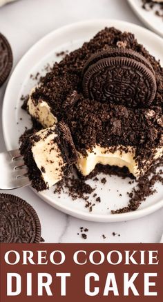 oreo cookie dirt cake on a white plate