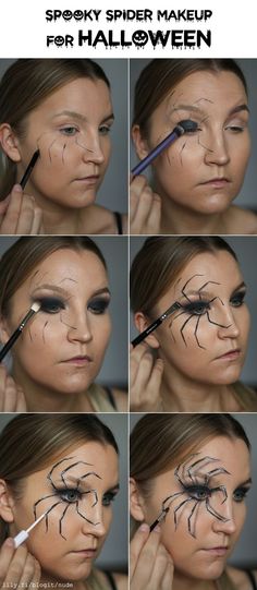 Halloween Spider Makeup, Spider Face Painting, Spider Makeup, Spider Face, Spider Costume, Mascaras Halloween, Cute Halloween Nails, White Eyeliner