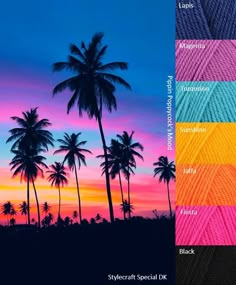 palm trees are silhouetted against an orange, pink and blue sky with the words stylecraft special dk