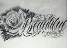 a drawing of a rose with the words beautiful and strange written in cursive writing