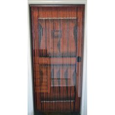 an open wooden door with blinds on it's sides and the bottom half closed