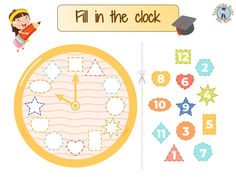 a cartoon clock with numbers and shapes to match it's time for the school year