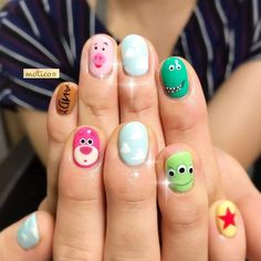 Toy Story Nail Art, Toy Story Nails, Nail Polish Art Designs, Disney Acrylic Nails, Feet Nail Design, Nail Art For Kids, Art Deco Nails, Halloween Acrylic Nails, Hippie Nails