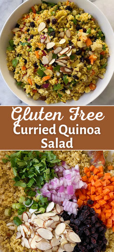 this quinoa salad is loaded with carrots, almonds and other vegetables