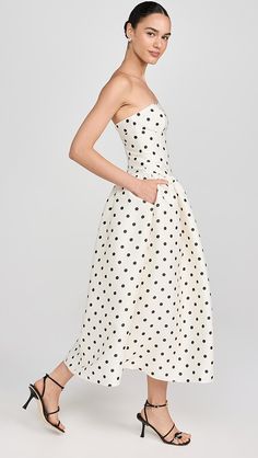 Self Portrait Cream Polka Dot Taffeta Midi Dress | Shopbop Self Portrait Polka Dot Dress, Black And White Polka Dot Dress Outfit Classy, Stripes And Polka Dots Outfits, Black And White Polka Dot Dress, Dots Dress Outfit, White Polka Dot Dress Outfit, Polka Dot Tulle Skirt, Polka Dot Dress Outfit, White And Black Polka Dot Dress