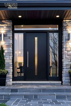 Sophisticated Entryway: Modern Front Door Design Frosted Patio Doors, Diy Modern Front Door, Modern Front Door Black, Black Doors In Hallway, Modern Door Design Entrance, Entrance Doors Ideas Front Entry, Office Door Design Modern, Glass Front House, Modern Doors Exterior Entrance