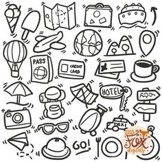 a drawing of various items that are drawn in black and white on a white background