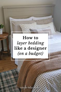 neutral color palette layered bedding ideas with DIY shiplap headboard Bed With Dust Ruffle, Bedding Layers Ideas, Bed Pillow Arrangement Full, 3 Pillows On Bed, How To Arrange Pillows On Bed Queen, Coverlet Bedding Ideas Master Bedrooms, Pillow On Bed How To Arrange, Bedding How To, How Many Pillows On Queen Bed