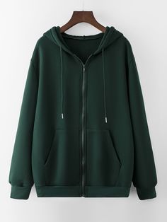 Dark Green Casual  Long Sleeve Polyester Plain Zip Up  Slight Stretch Fall/Winter Women Sweatshirts Green Zip Up Hoodie Outfit, Green Casual Sweatshirt With Zipper, Green Casual Hoodie With Drawstring, Cheap Green Long Sleeve Hoodie, Green Zip Up, Green Zip Up Hoodie, Green Zipper Sweatshirt For Streetwear, Dark Green Zip Up Hoodie, Green Sweatshirt Outfit