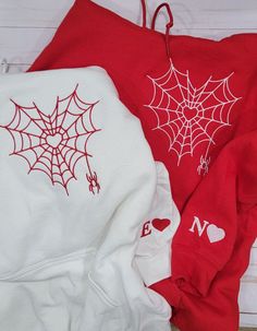 Price is $45 for 1 sweatshirt and $55 for 1 Hoodie When ordering select size, color, add personalization and add to cart.   Go back and select the matching item select size, color, personalization and add to cart Embroidery will be opposite color of matching hoodie/sweater.  Designed will be on Left chest and left sleeve unless stated on personalization section. If only buying one item please let me know what color thread you want. Personalization includes ONLY 1 Letter (Initial and Heart)  any Bf And Gf Matching Sweatshirts, Valentines Embroidery Designs Hoodies, Unique Boyfriend Christmas Gifts, Matching Spiderman Hoodies, Red Bull Hoodie, Diy Sweatshirt Ideas Iron On, White Custom Artwork Long Sleeve Sweatshirt, White Long Sleeve Sweatshirt With Custom Artwork, Cute Couple Hoodies Matching