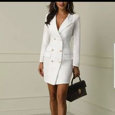 Designer Work Dresses, Double Breasted Dress, Blazer Mini Dress, Professional Attire, Sleeves Clothing, Long Sleeve Blazers, Business Dresses, Trend Fashion, Work Outfits Women